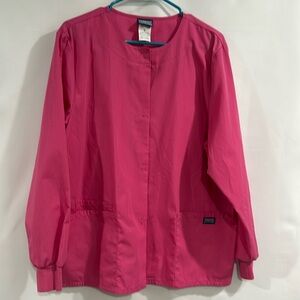 Cherokee Workwear Women's 3-Pocket Snap Front Scrub Jacket- Shocking Pink